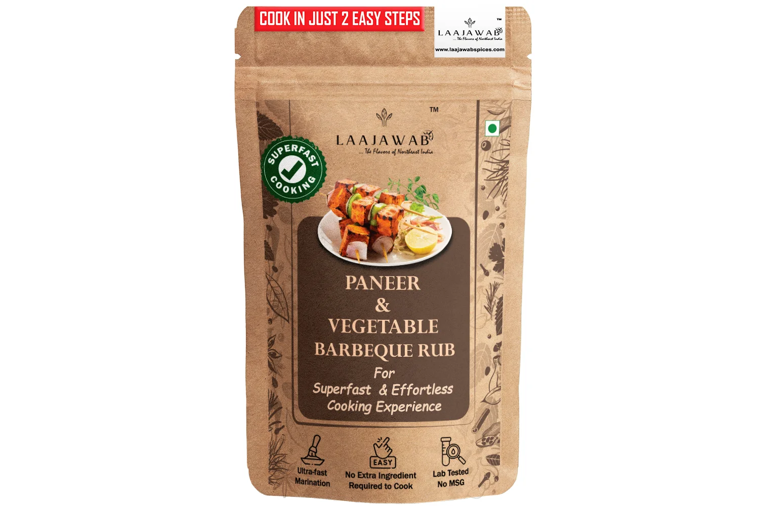 Laajawab All-in-One Paneer & Vegetable Barbeque/Grill/Tikka Seasoning Rub, Medium Spicy