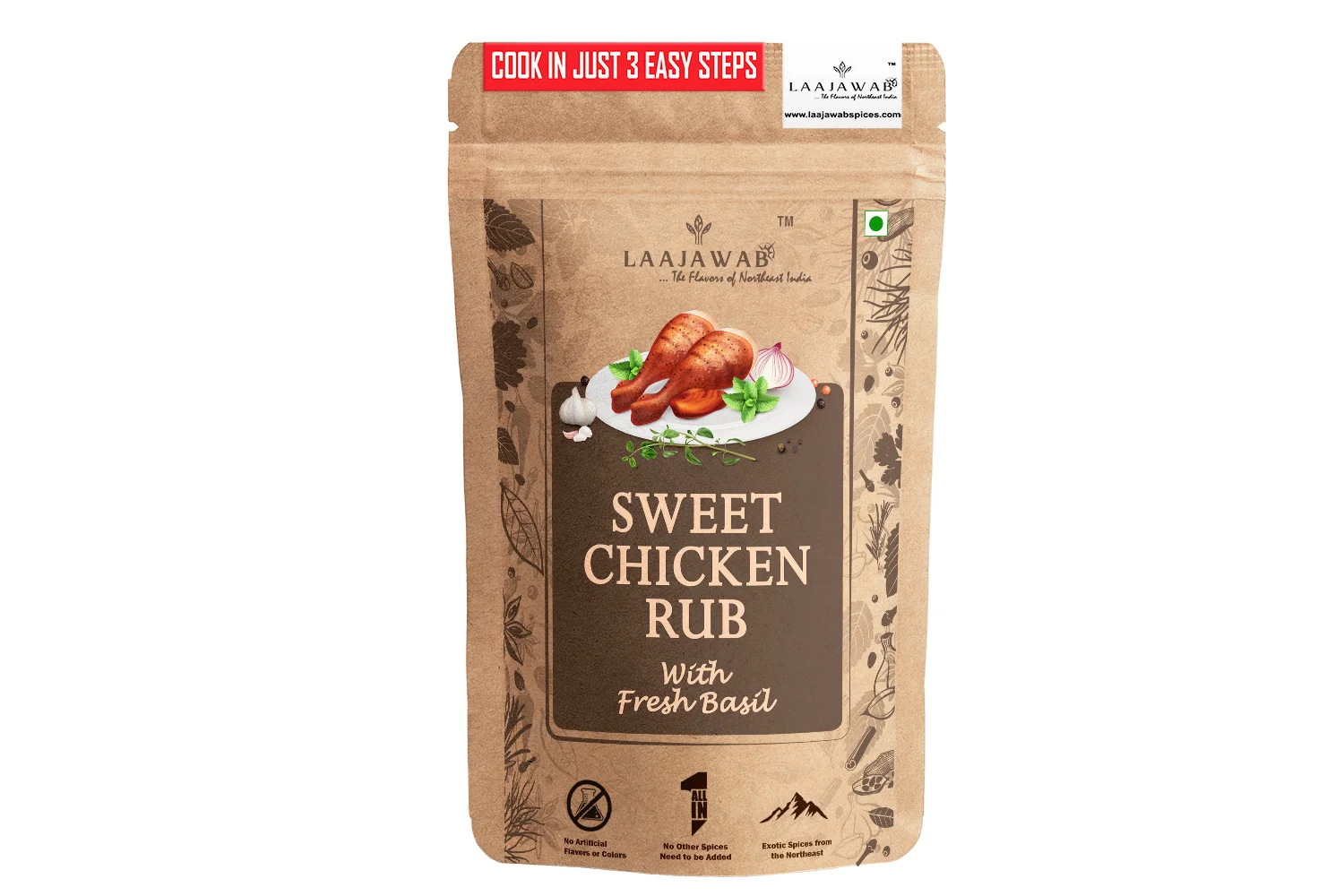 Laajawab Sweet Chicken Rub with Basil, Use as Chicken Marinade Powder